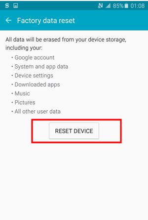 Réinitialisation des données d'usine