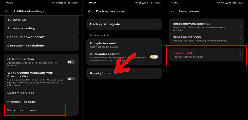 effectuer une réinitialisation d'usine