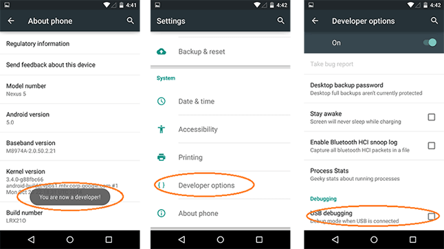 Options du développeur