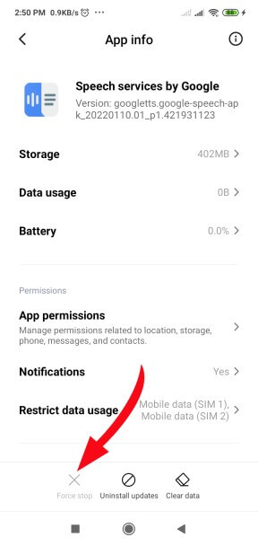 Discours Services par Google Mise à jour en attente de connexion réseau