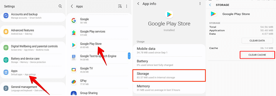 effacer le cache des Google Play Services et du Play Store