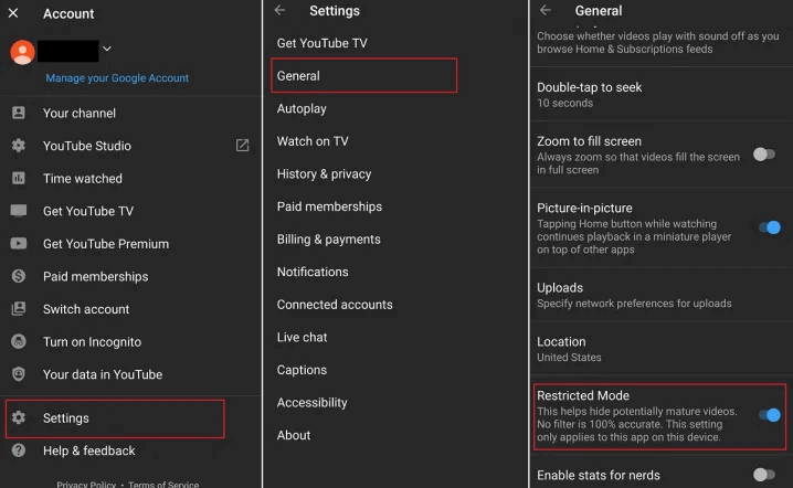 désactiver le mode restreint sur YouTube