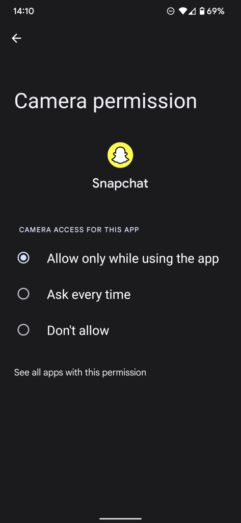 Autoriser l'accès à la caméra sur Snapchat