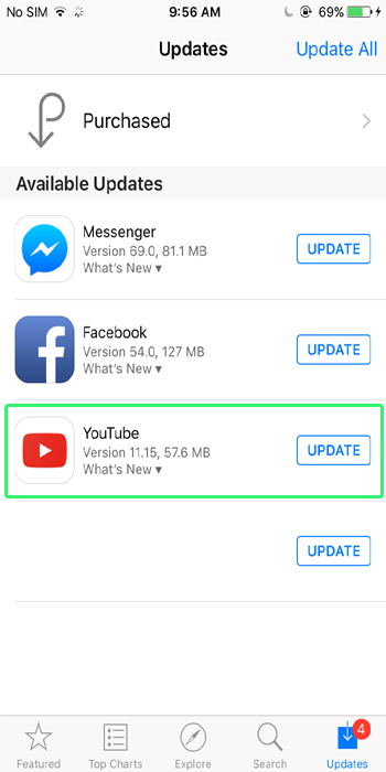 Youtube Erreur Chargement touchez pour réessayer iPhone