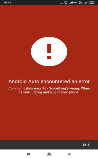 l'erreur de communication 16 d'Android Auto
