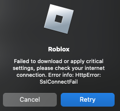 ROBLOX Échec du téléchargement ou de l'application des paramètres critiques