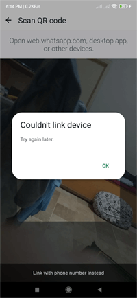Couldn’t Link Device WhatsApp sur Android